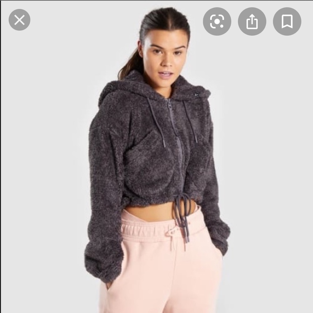 Gymshark Purple/Gray Cropped Teddy Hoodie
